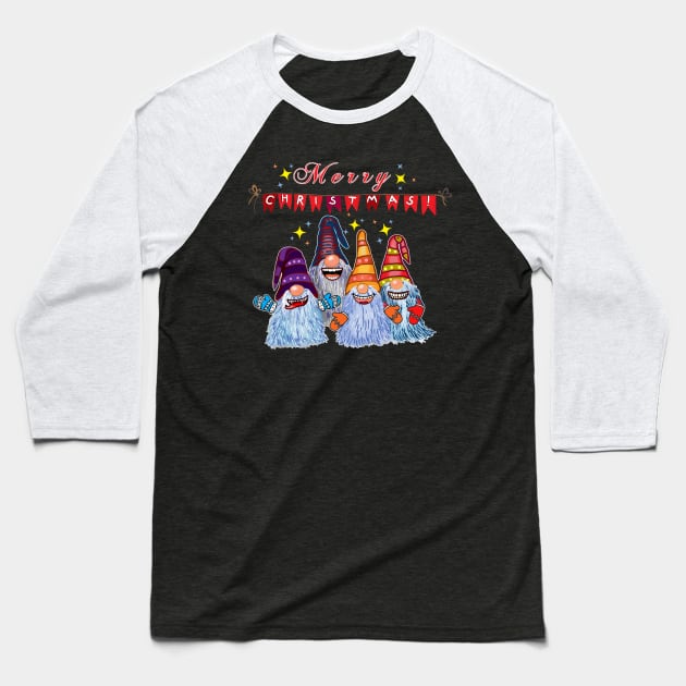 Funny Merry Christmas Gnomes with Icy Beards Baseball T-Shirt by ArtedPool